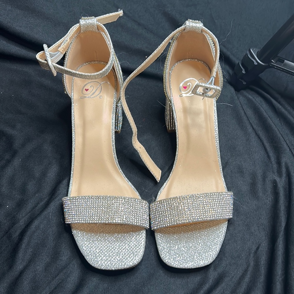 Silver rhinestone covered mini heels